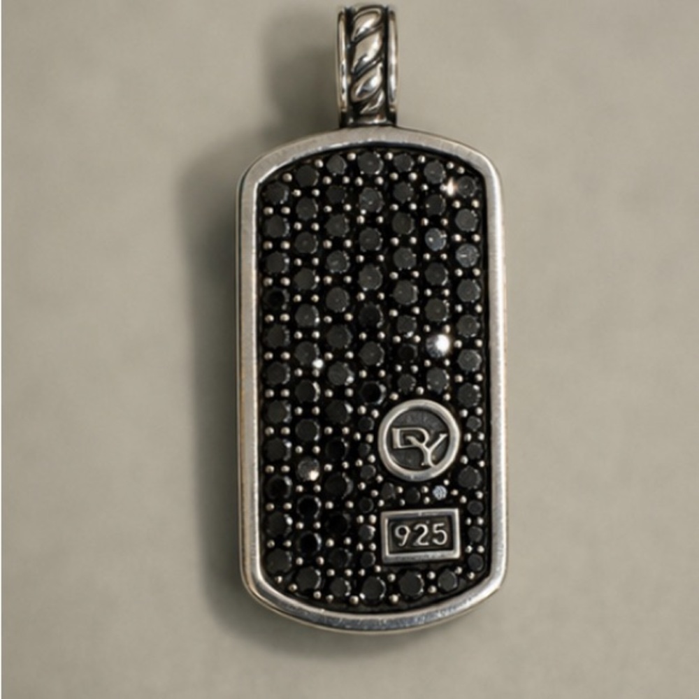 David Yurman Black Diamond Pavé Sterling Dog Tag Pendant